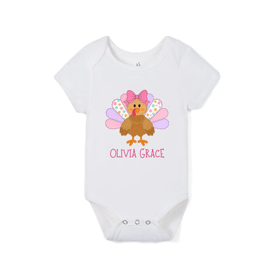 Custom Colorful Turkey Thanksgiving Name Bamboo Baby Bodysuit