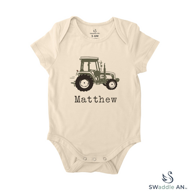 Farm Tractor Bamboo Baby Bodysuit | Soft Farm Themed Baby Onesie SwaddleAn