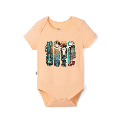 Western Cowprint & Boots Western Baby Bamboo Onesie