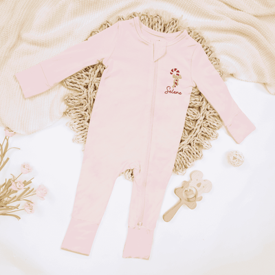 Embroidered Sugar Cane Bow Baby Pajamas - SwaddleAn